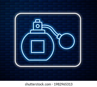 Glühende Neonlinie Parfüm Symbol einzeln auf Ziegelmauerhintergrund.  Vektorgrafik