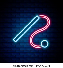 Glowing neon line Pet cat toy icon isolated on brick wall background. Colorful outline concept. Vector