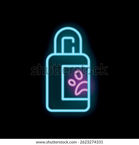 Glowing neon line pet shampoo icon isolated on black background. 4k ultra hd video footage