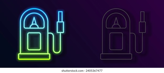 Glowing neon line Petrol or gas station icon isolated on black background. Car fuel symbol. Gasoline pump.  Vector