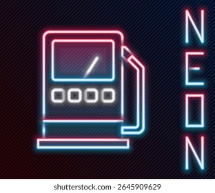 Linha de neon brilhante ícone de gasolina ou posto de gasolina isolado no fundo preto. Símbolo do combustível do carro. Bomba de gasolina. Conceito de contorno colorido. Ilustração de vetor