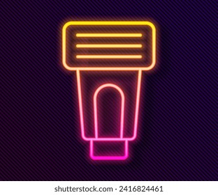 Glowing neon line Photo camera flash icon isolated on black background.  Vector