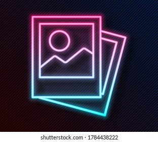 Glowing neon line Photo icon isolated on black background.  Vector Illustration