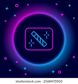 Glowing neon line Photo retouching icon isolated on black background. Photographer, photography, retouch icon. Colorful outline concept. Vector