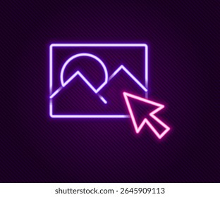 Glowing neon line Photo retouching icon isolated on black background. Photographer, photography, retouch icon. Colorful outline concept. Vector