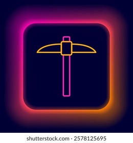 Glowing neon line Pickaxe icon isolated on black background. Blockchain technology, cryptocurrency mining, bitcoin, digital money market, cryptocoin wallet. Colorful outline concept. Vector