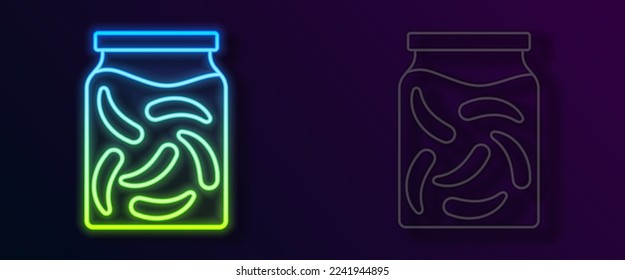 Colas de neón brillantes en un icono de frasco aislado en un fondo negro.  Vector