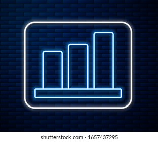 Icono de infografía de gráfico circular de neón brillante aislado en fondo de pared de ladrillo. Signo del diagrama.  Ilustración vectorial