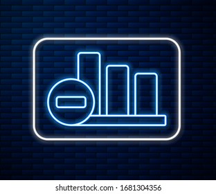 Icono de infografía de gráfico circular de neón brillante aislado en fondo de pared de ladrillo. Signo del diagrama. Ilustración vectorial