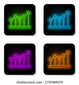 Glowing neon line Pie chart infographic icon isolated on white background. Diagram chart sign. Black square button. Vector Illustration