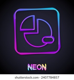 Glowing neon line Pie chart infographic icon isolated on black background. Diagram chart sign.  Vector