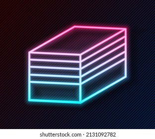 Glowing neon line Piece of cake icon isolated on black background. Happy Birthday.  Vector