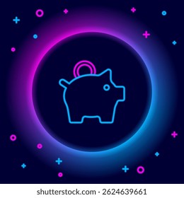 Glowing neon line Piggy bank icon isolated on black background. Icon saving or accumulation of money, investment. Colorful outline concept. Vector