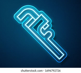 Glowing neon line Pipe adjustable wrench icon isolated on blue background.  Vector Illustration