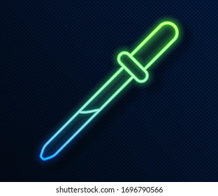 Glowing neon line Pipette icon isolated on blue background. Element of medical, chemistry lab equipment. Medicine symbol.  Vector Illustration