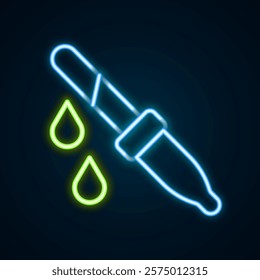 Glowing neon line Pipette icon isolated on black background. Element of medical, chemistry lab equipment. Medicine symbol. Colorful outline concept. Vector