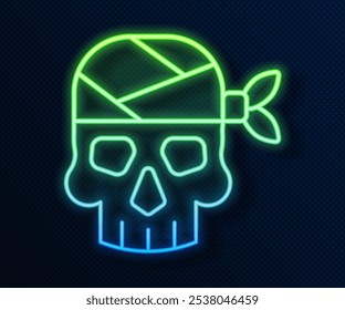 Linha de neon brilhante Ícone do capitão pirata isolado no fundo azul.  Vetor