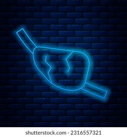 Glowing neon line Pirate eye patch icon isolated on brick wall background. Pirate accessory.  Vector