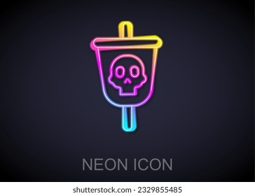 Glowing neon line Pirate flag icon isolated on black background.  Vector