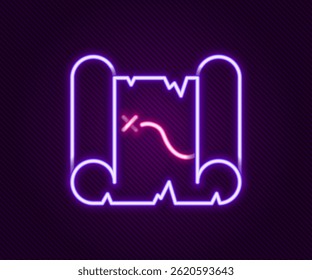 Glowing neon line Pirate treasure map icon isolated on black background. Colorful outline concept. Vector