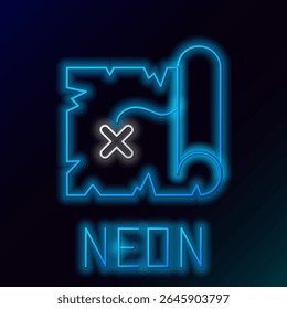 Glowing neon line Pirate treasure map icon isolated on black background. Colorful outline concept. Vector