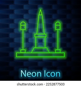 Glowing neon line Place De La Concorde in Paris, France icon isolated on brick wall background.  Vector