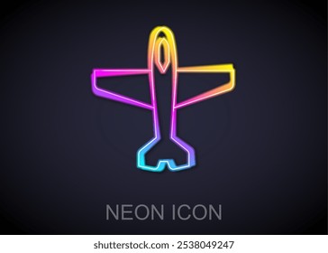 Glowing neon line Plane icon isolated on black background. Flying airplane icon. Airliner sign.  Vector