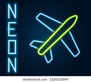 Glowing neon line Plane icon isolated on black background. Flying airplane icon. Airliner sign. Colorful outline concept. Vector Illustration