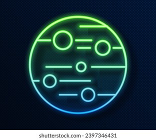 Glowing neon line Planet Mars icon isolated on blue background.  Vector Illustration