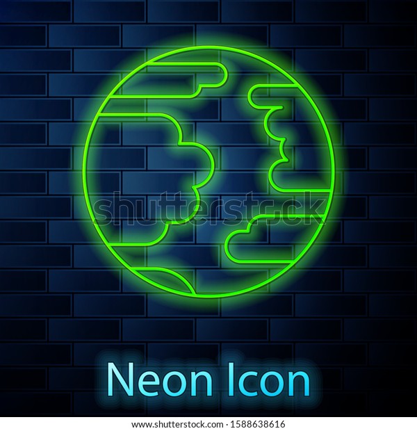 Glowing neon line Planet Mercury icon\
isolated on brick wall background.  Vector\
Illustration