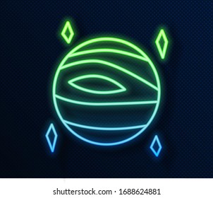 Glowing neon line Planet Venus icon isolated on blue background.  Vector Illustration