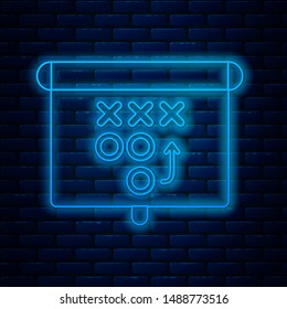 Glowing neon line Planning strategy concept icon isolated on brick wall background. Soccer or american football cup formation and tactic.  Vector Illustration