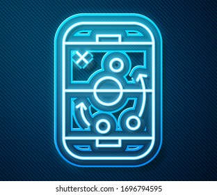 Glowing neon line Planning strategy concept icon isolated on blue background. Hockey cup formation and tactic.  Vector Illustration