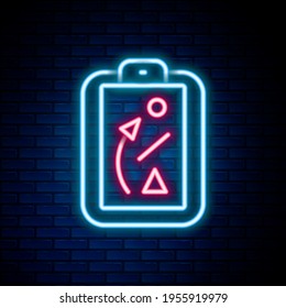 Glowing neon line Planning strategy concept icon isolated on brick wall background. Baseball cup formation and tactic. Colorful outline concept. Vector