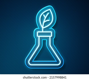 Glowing neon line Plant breeding icon isolated on blue background. Plants growing in the test tubes. Organic food ,agriculture and hydroponic.  Vector