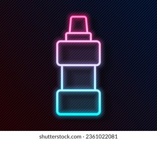 Glowing neon line Plastic bottle for laundry detergent, bleach, dishwashing liquid or another cleaning agent icon isolated on black background.  Vector