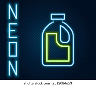 Glowing neon line Plastic bottle for laundry detergent, bleach, dishwashing liquid or another cleaning agent icon isolated on black background. Colorful outline concept. Vector