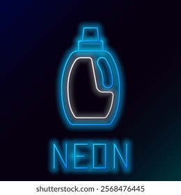 Glowing neon line Plastic bottle for laundry detergent, bleach, dishwashing liquid or another cleaning agent icon isolated on black background. Colorful outline concept. Vector