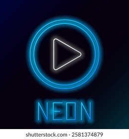 Glowing neon line Play in circle icon isolated on black background. Colorful outline concept. Vector
