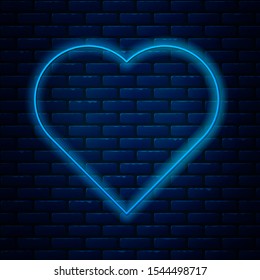 Glowing neon line Playing card with heart symbol icon isolated on brick wall background. Casino gambling.  Vector Illustration