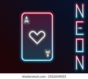 Glowing neon line Playing card with heart symbol icon isolated on black background. Casino gambling. Colorful outline concept. Vector Illustration