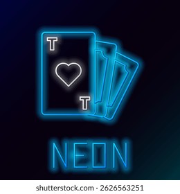 Glowing neon line Playing card with heart symbol icon isolated on black background. Casino gambling. Colorful outline concept. Vector