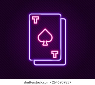 Linha de néon brilhante Jogando carta com espadas ícone de símbolo isolado no fundo preto. Jogo de casino. Conceito de contorno colorido. Vetor