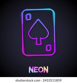 Glowing neon line Playing cards icon isolated on black background. Casino gambling.  Vector