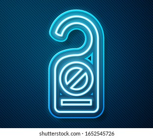 Glowing neon line Please do not disturb icon isolated on blue background. Hotel Door Hanger Tags.  Vector Illustration