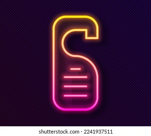 Glowing neon line Please do not disturb icon isolated on black background. Hotel Door Hanger Tags.  Vector
