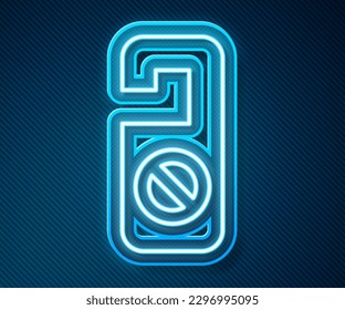 Glowing neon line Please do not disturb icon isolated on blue background. Hotel Door Hanger Tags.  Vector