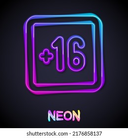 Glowing neon line Plus 16 movie icon isolated on black background. Adult content. Sixteen plus icon. Censored business concept.  Vector