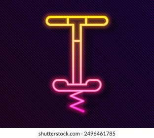 Glowing neon line Pogo stick jumping toy icon isolated on black background.  Vector