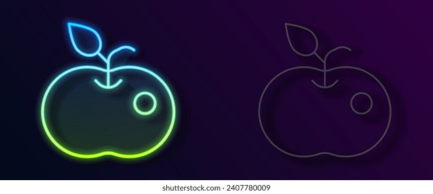 Glowing neon line Poison apple icon isolated on black background. Poisoned witch apple.  Vector